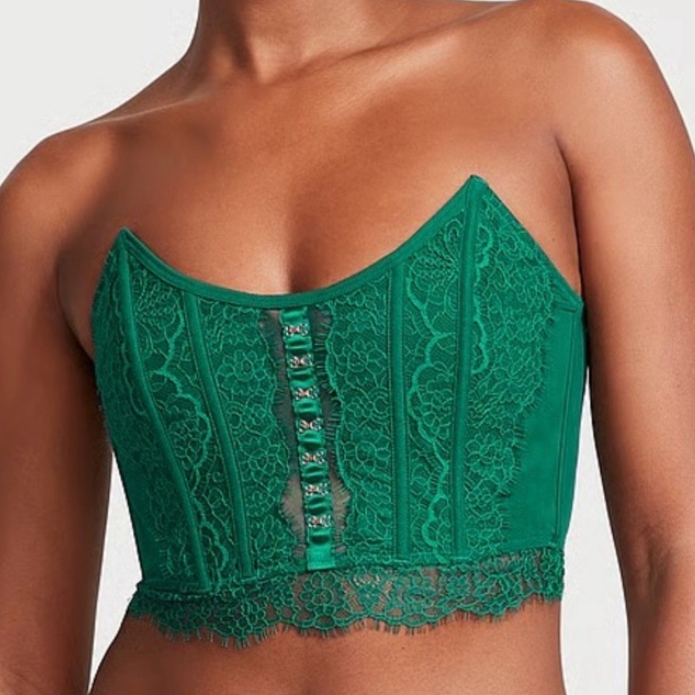 NWT Victorias Secret Dream angels garden green lace corset bustier Bra